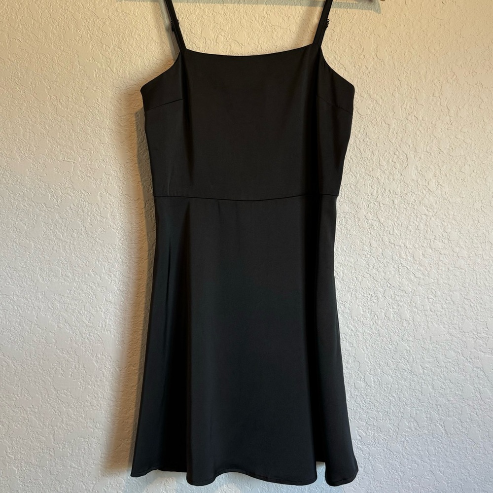 STUDIO 19 Little Black Slip Dress Adjustable Spaghetti Straps Silky Feel Small
